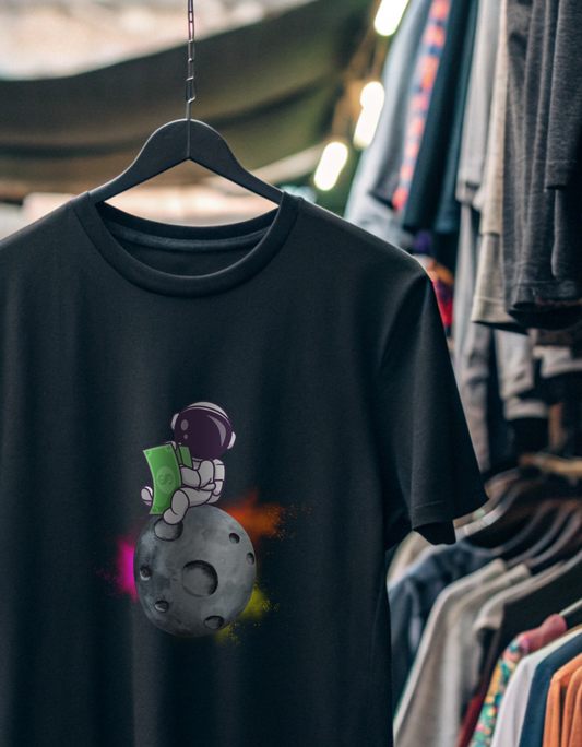 Astronaut Sitting on Moon with Money Unisex Classic Crew T-Shirt