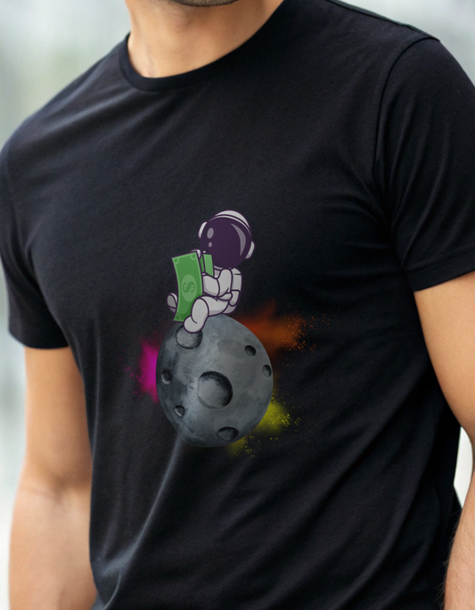 Astronaut Sitting on Moon with Money Unisex Classic Crew T-Shirt