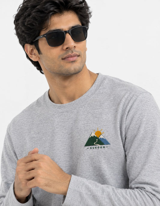 Sukoon Men's Full Sleeve Embroidery T-Shirt
