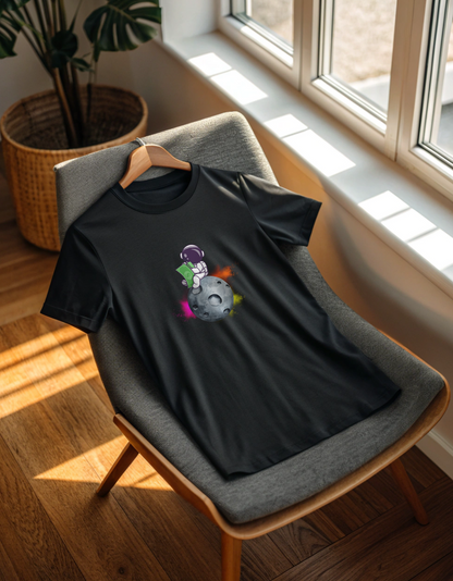 Astronaut Sitting on Moon with Money Unisex Classic Crew T-Shirt