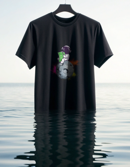 Astronaut Sitting on Moon with Money Unisex Classic Crew T-Shirt
