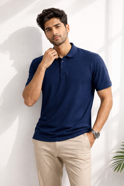 Men's Polo Navy Blue T-shirts at ₹599