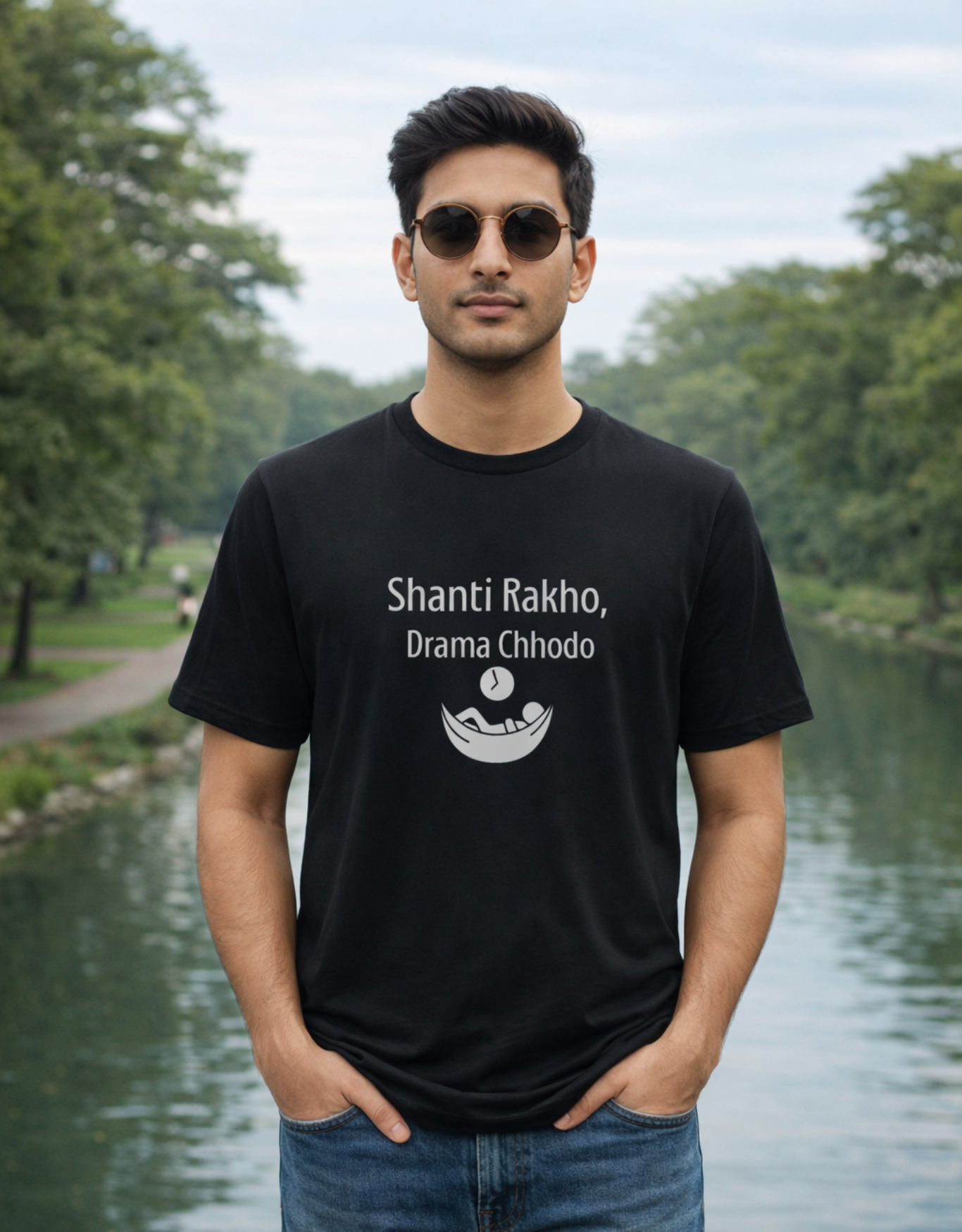 Shanti Rakho Drama Chhodo Funny Classic Crew T-Shirt